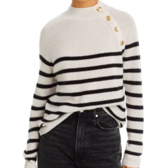 C by Bloomingdale's Stripe Button Shoulder Cashmere Sweater SMALL PRICE FIRM - Picture 1 of 6
